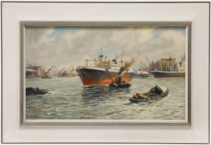 H. Welters - Framed Mid 20th Century Oil, Coming in to Dock