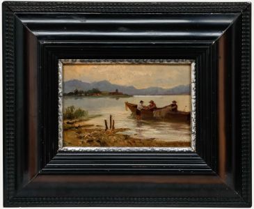 Framed Early 20th Century Oil - Unloading the Boat