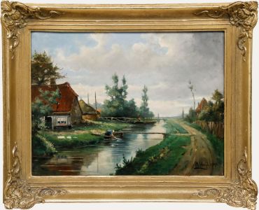 Marinus Heijl (1836-1931) - Dutch School 1893 Oil, On the Towpath