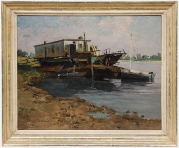 Wilhelm Thelen (1917-1985) - 20th Century Oil, Houseboat on the Rhine