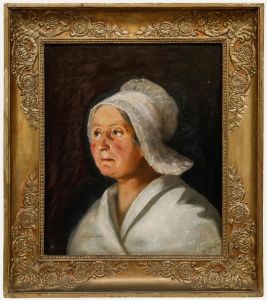 Framed 19th Century Oil - Portrait of a Lady with a White Lace Bonnet