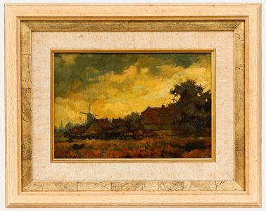 Eduard Houbolt (1885-1954) - Framed 1911 Oil, Rijnsburg at Dusk