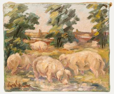 Kurt Glauber (1886-1963) - Mid 20th Century Oil, Pigs Rooting