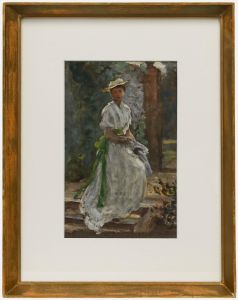 Framed Early 20th Century Oil - Young Lady in a Formal Garden