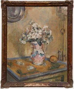 Andrée Heupgen (1902-1993) - Framed Oil, White Flowers in a Faience Pitcher
