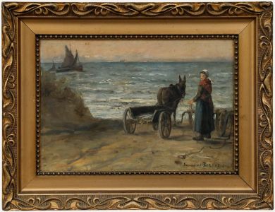 Herman van den Berghe - Framed Early 20th Century Oil, Loading the Cart