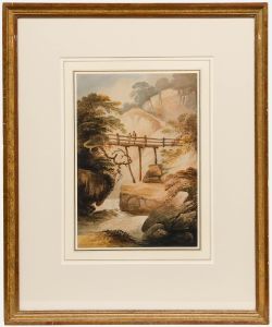 Francis Nicholson (1753-1844) - 19th Century Watercolour, Figures on a Bridge