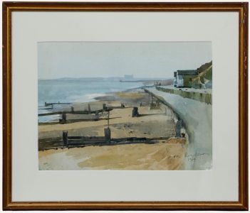 Roger Coleman - Framed 1984 Watercolour, Walking Along the Beachfront