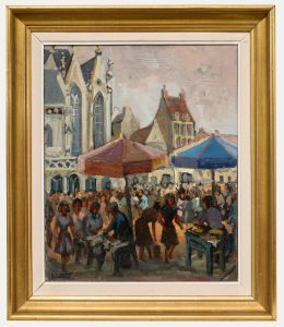 Framed Mid 20th Century Oil - Town Festival
