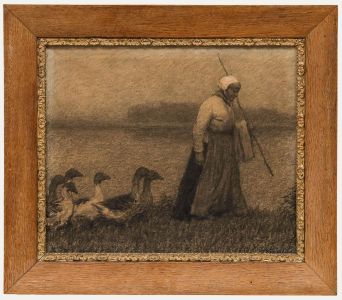 Julius Bergmann - Framed Early 20th Century Charcoal Drawing, Wandering Geese