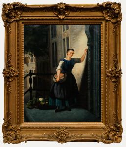 Framed 19th Century Oil - Returning From the Market
