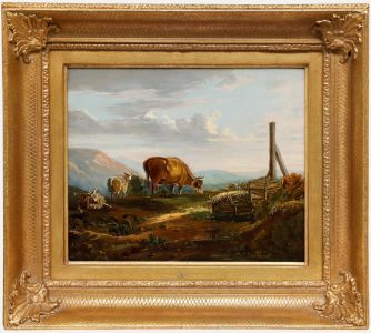 19th Century Oil - Grazing Beneath the Clouds