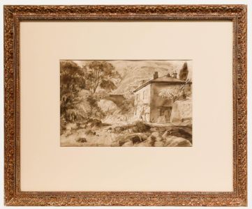 British School Mid 20th Century Mixed Media - House by a Rocky Stream
