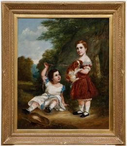 Mid 19th Century Oil - Children and Spaniel