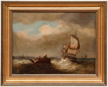 British School 19th Century Oil - Navigating Turbulent Waters