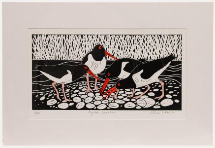Celia Lewis (b.1948) - Contemporary Linoprint, Oystercatchers