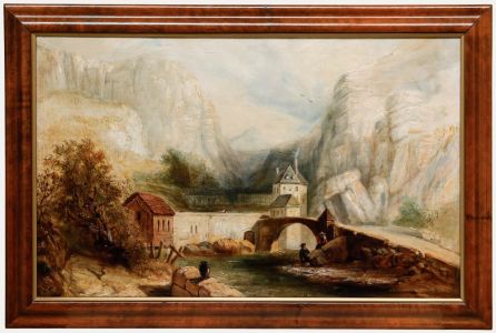 Framed 19th Century Oil - Tyrol Valley Landscape with Figures