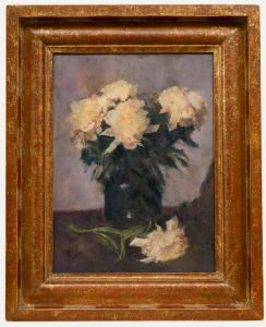 Fritz Hass - Framed Mid 20th Century Oil, White Peonies