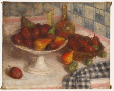 Early 20th Century Oil - Pears and Gingham