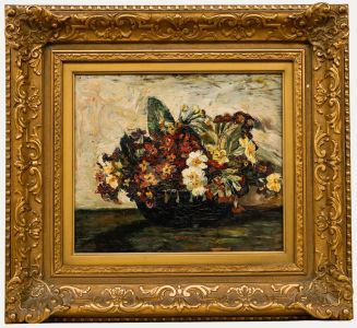 Framed Early 20th Century Oil - Primroses in a Bowl