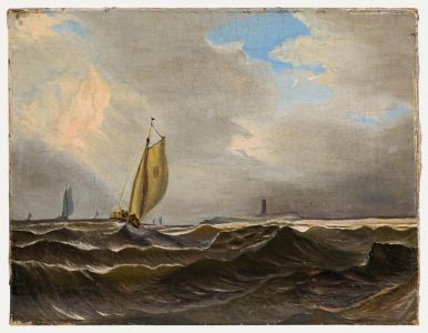 19th Century Oil - In Sight of the Lighthouse