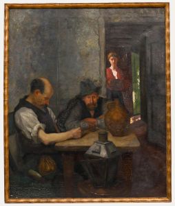 E. Frische - Late 19th Century Oil, A Well-Earned Drink