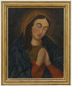 19th Century Oil - Portrait of the Virgin Mary