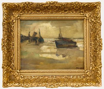 Alfons de Cuyper - Early 20th Century Oil, Boats on the Beach