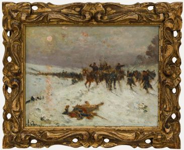 Alphonse Charles Chigot - Early 20th Century Oil, Snowy Battlefield