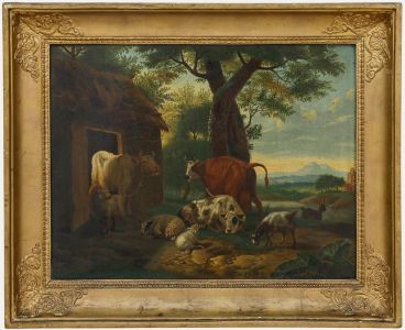 Framed Early 19th Century Oil - Livestock at Rest