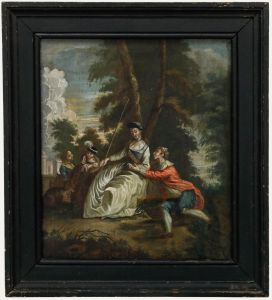 Rococo 18th Century Oil - Flirtation in the Forest