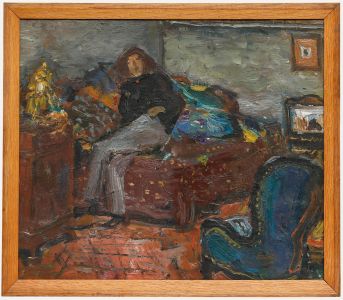 Paul Hannaux - Framed Mid 20th Century Oil, Chilling in the Bedroom