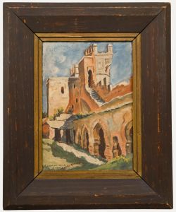 Framed Early 20th Century Oil - Chellah Kasbah, Rabat