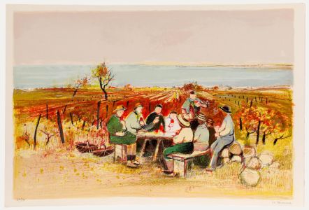 Michel Jouenne - 20th Century Lithograph, The Grape-Pickers' Lunch