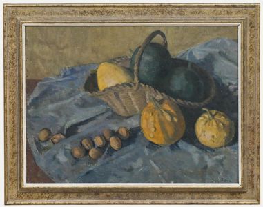 Joseph Rodan - Framed 1923 Oil, Still Life with Gourds and Walnuts