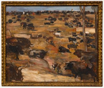 Paul Hannaux - Mid 20th Century Oil, Bulls on the Plain
