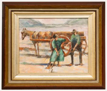 Framed Mid 20th Century Oil - Two Farmers
