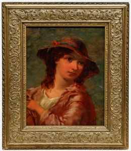 James John Hill - Framed Mid 19th Century Oil, Lady in a Straw Hat