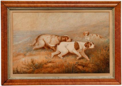 Framed 19th Century Watercolour - Pointers on a Scent