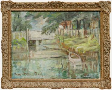 Framed Mid 20th Century Oil - Rowing Boat on the Canal