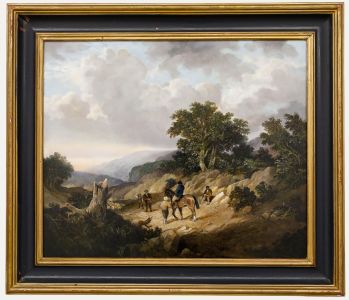 Andre de Moller - Framed 20th Century Oil, Travellers on a Rocky Pass