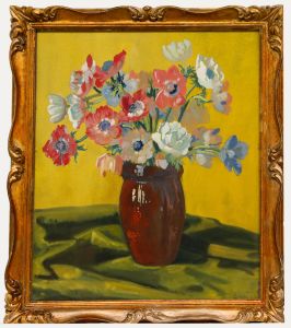 Jean Suffert - 1923 Gouache, Bouquet of Poppies