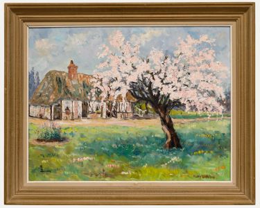 Marc Dugres - Framed 20th Century Oil, Norman Cottage in Spring