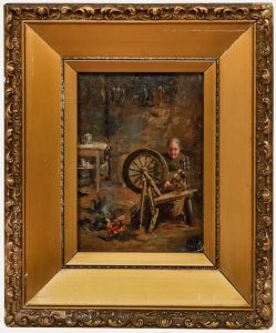 Mary Elizabeth Berry (1870-1940) - Early 20th Century Oil, Skye Crofter Spinning
