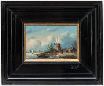 Early 20th Century Oil - Riverside Windmill