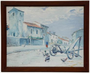 Mid 20th Century Watercolour - Chickens and Ducks Grazing