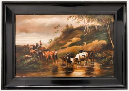 Late 19th Century Oil - Cattle Crossing a Stream
