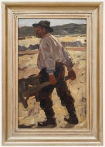 Willem Hendrik van der Nat - Early 20th Century Oil, Labourer with Wheelbarrow