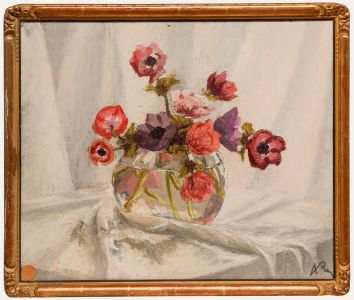 Adolphe Rey - Early 20th Century Oil, Anemones in a Glass Vase