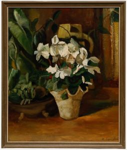 Richard Sander - Framed Mid 20th Century Oil, Still Life with White Cyclamen